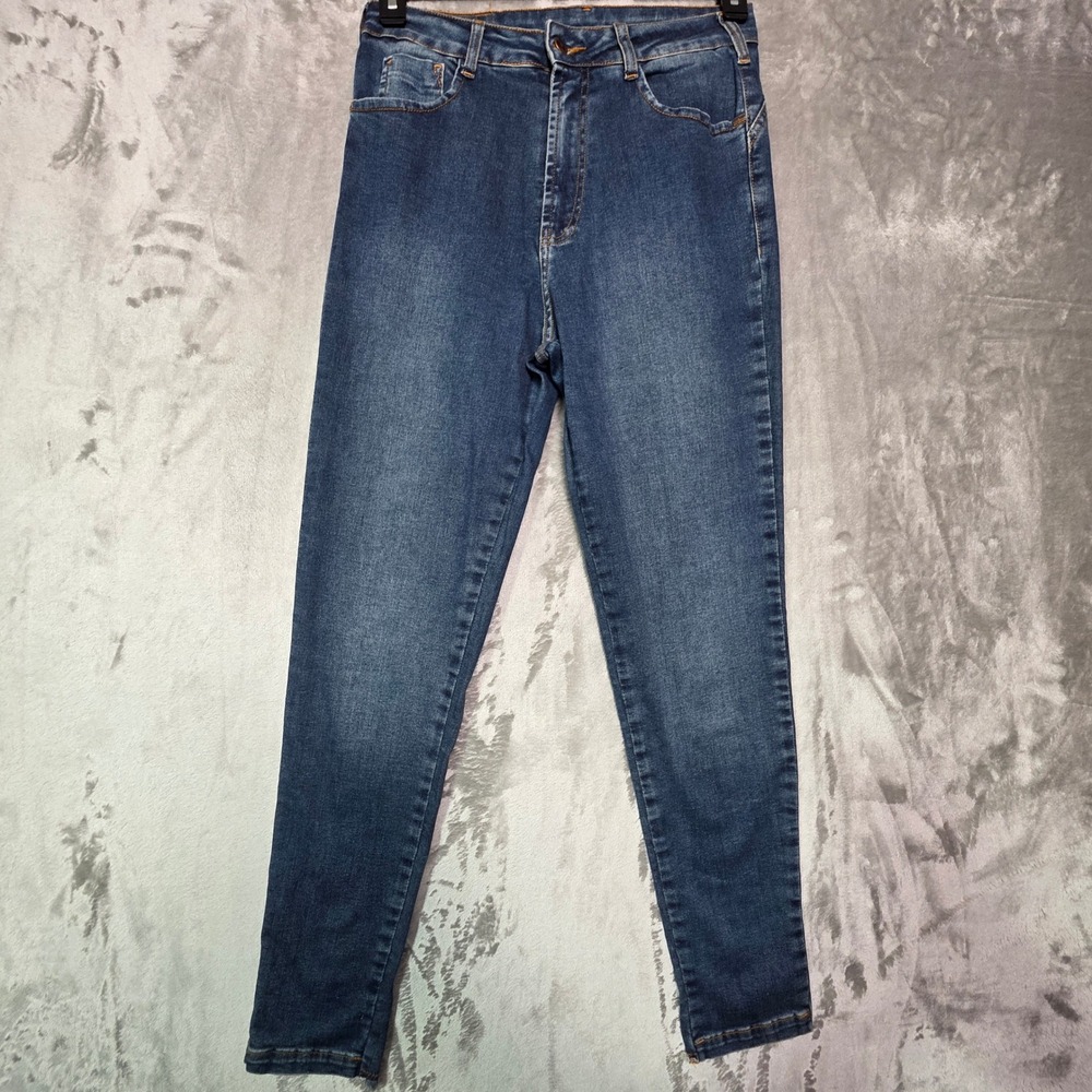 Walery Trend in Denim Skinny Jeans Blue High Rise Ankle Zip Rhinestone Size 44